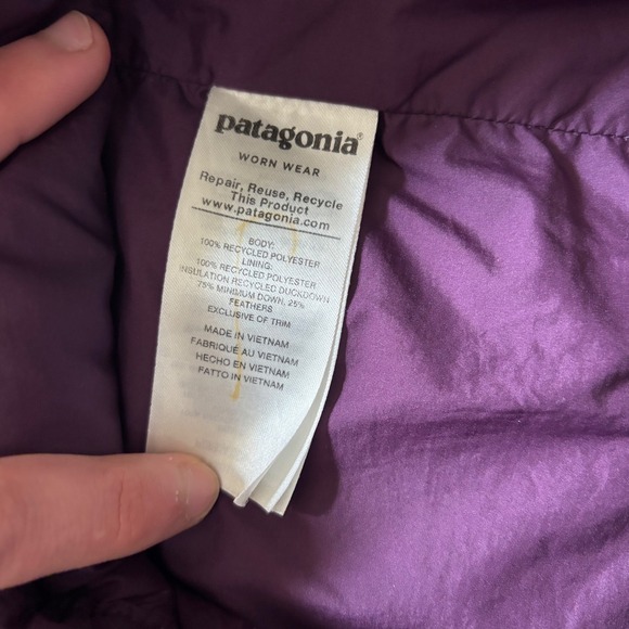 Patagonia Down With It Hooded Puffer Jacket Purple Womens Large 28439 - Picture 8 of 9